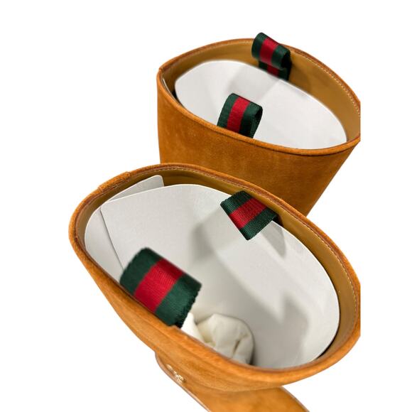 Gucci Edith Tall Knee-High Suede Riding Boots Cognac Horsebit Web EU 39 - Picture 4 of 14